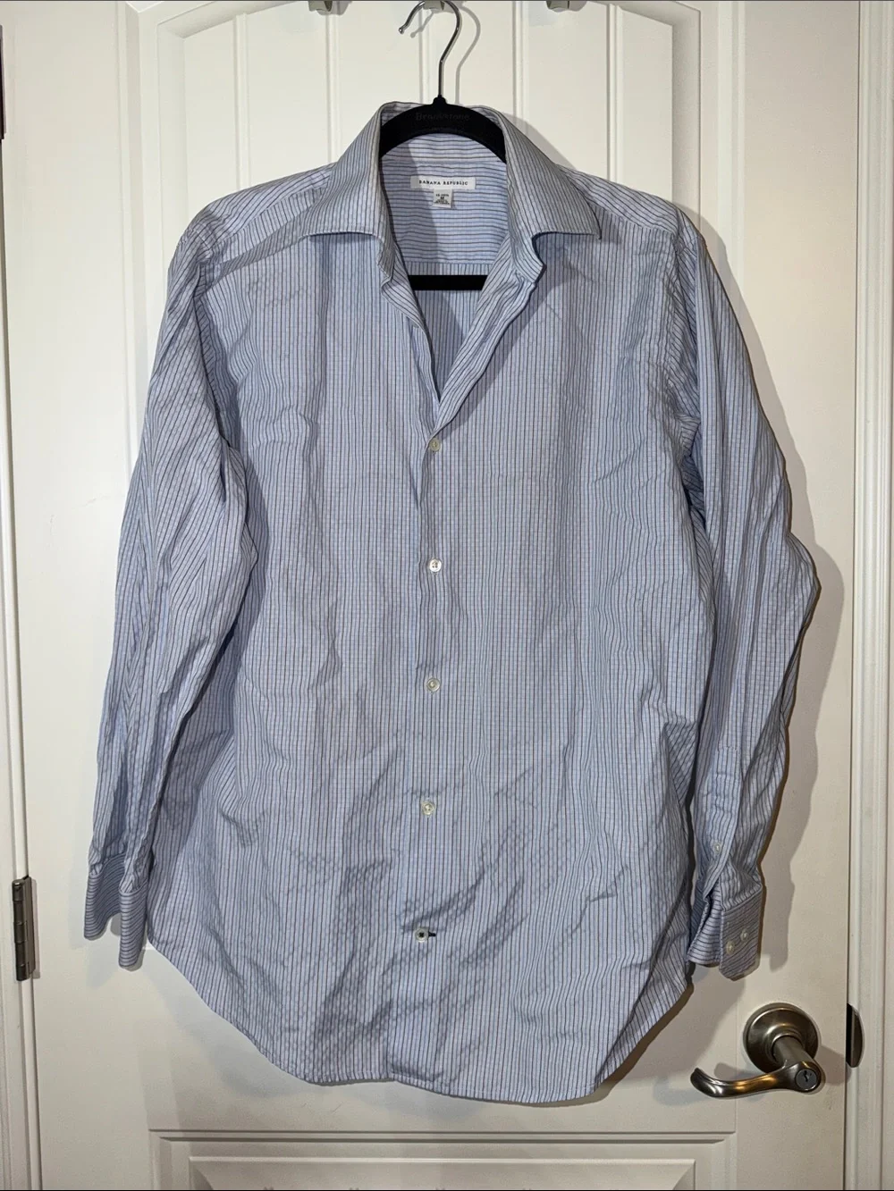 Banana Republic Classic Blue Stripe Men's Button-Down Dress Shirt
